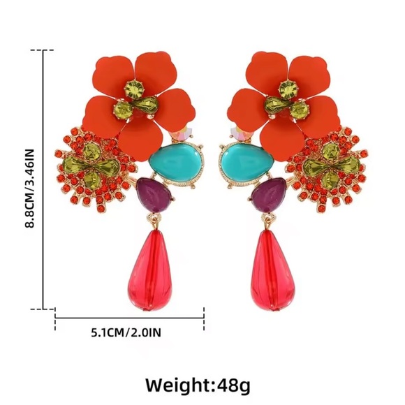 New Flowers ..Floral Multicolor water droplet Earrings - Picture 7 of 8
